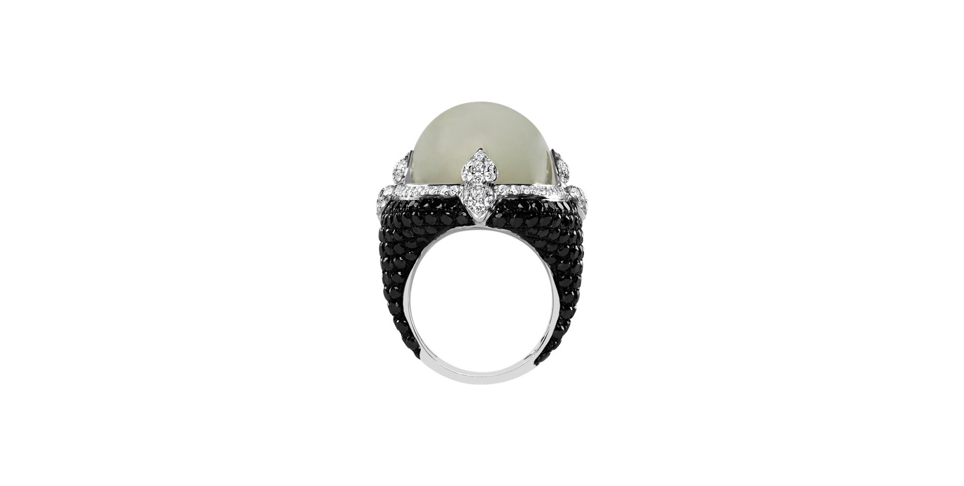 Ring with Moonstone, black and white diamonds Eye Ocean