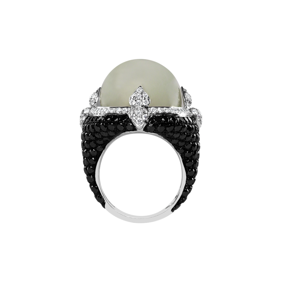 Ring with Moonstone, black and white diamonds Eye Ocean