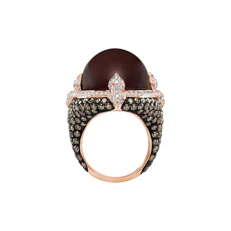 Ring with Moonstone, brown and white diamonds Eye Ocean