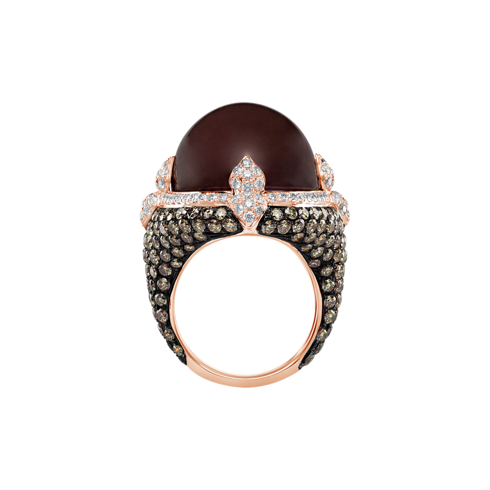 Ring with Moonstone, brown and white diamonds Eye Ocean