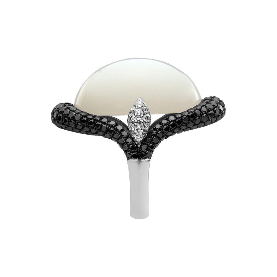 Ring with Moonstone, black and white diamonds Gentility Miracle