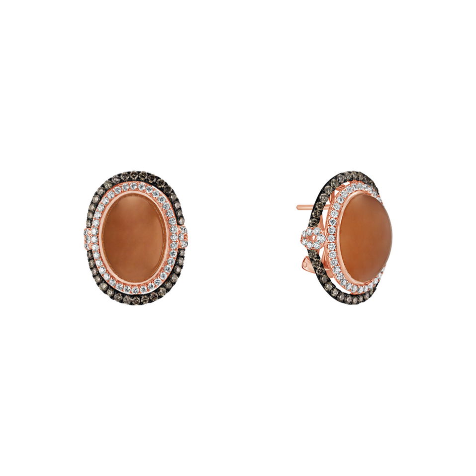 Earrings with Moonstone and brown diamonds Fairytale Alpenglow