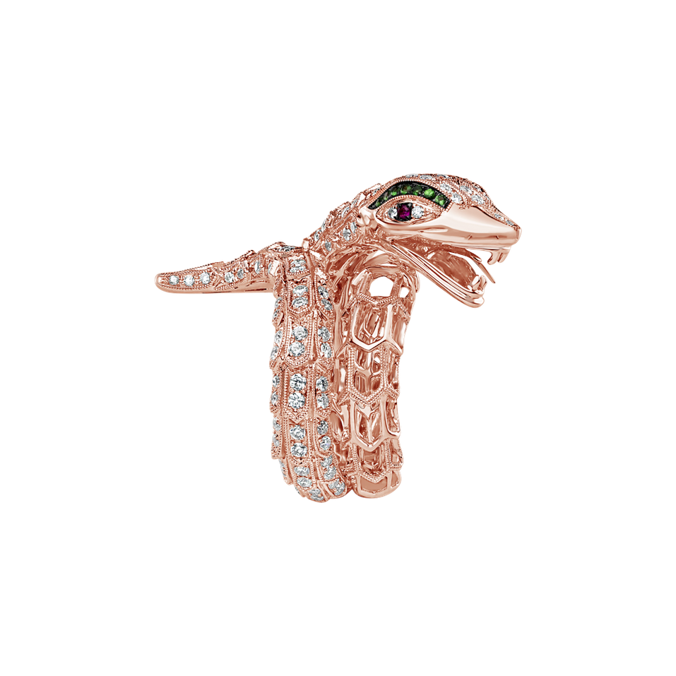 Diamond ring with Ruby and Garnet Star Viper