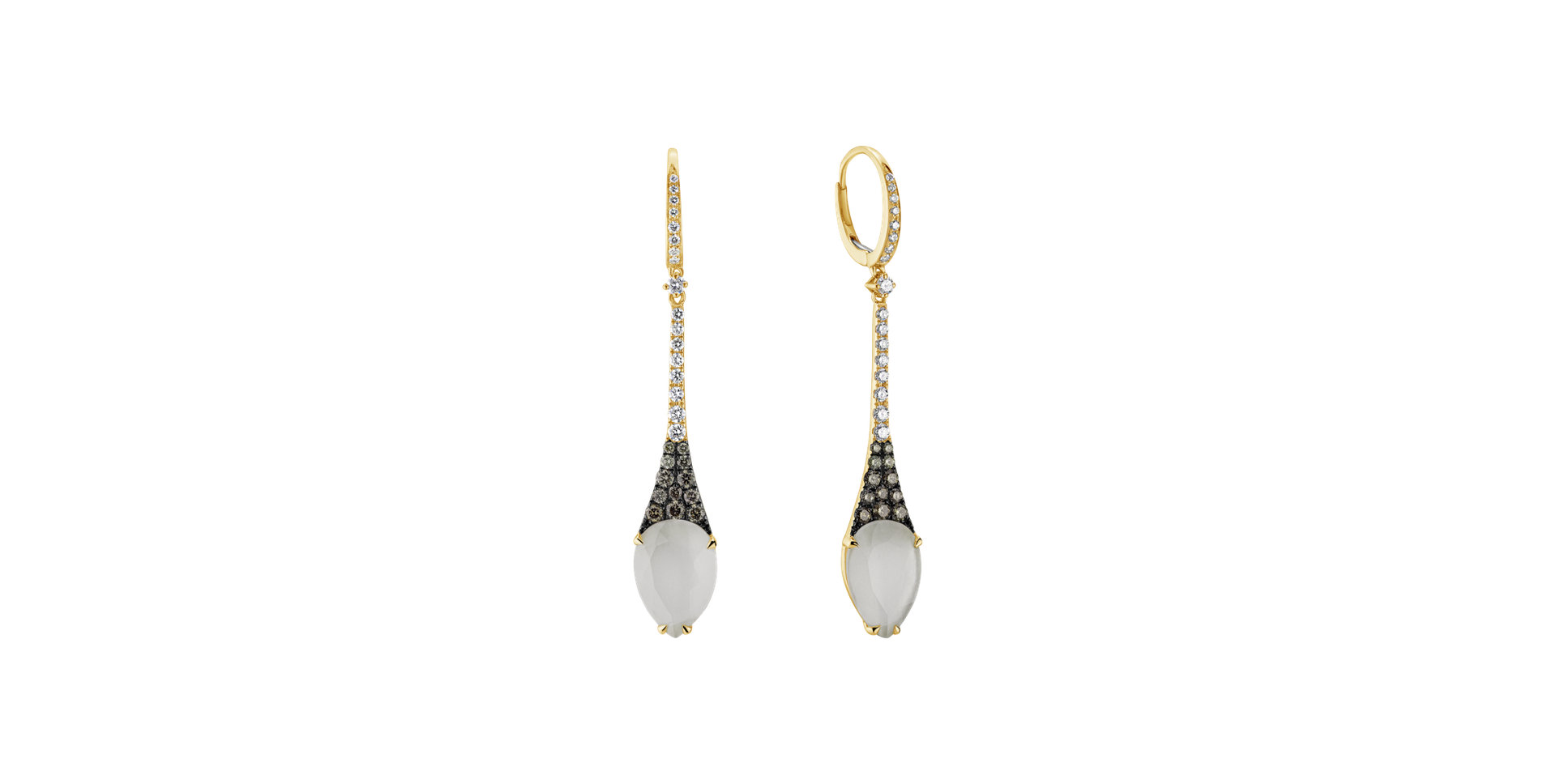 Earrings with brown and white diamonds Moon Drops