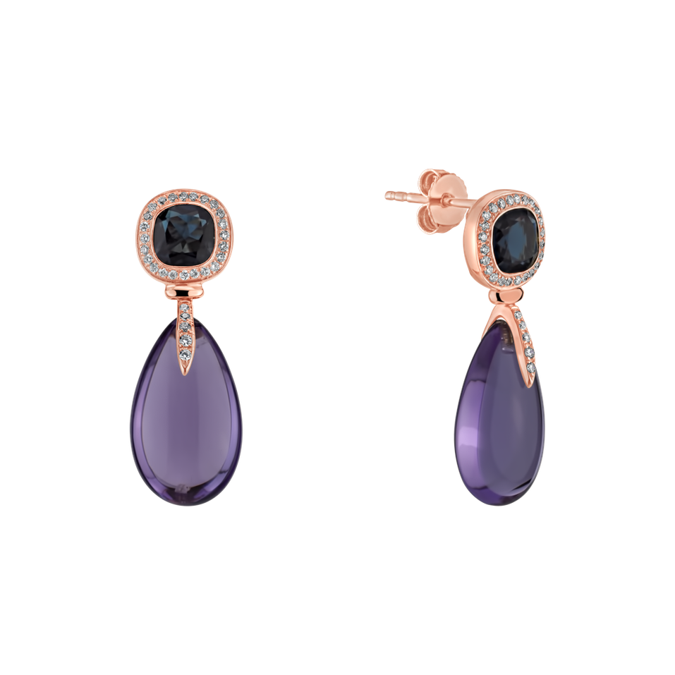 Diamond earrings with Amethyst and Topaz Violet Lady