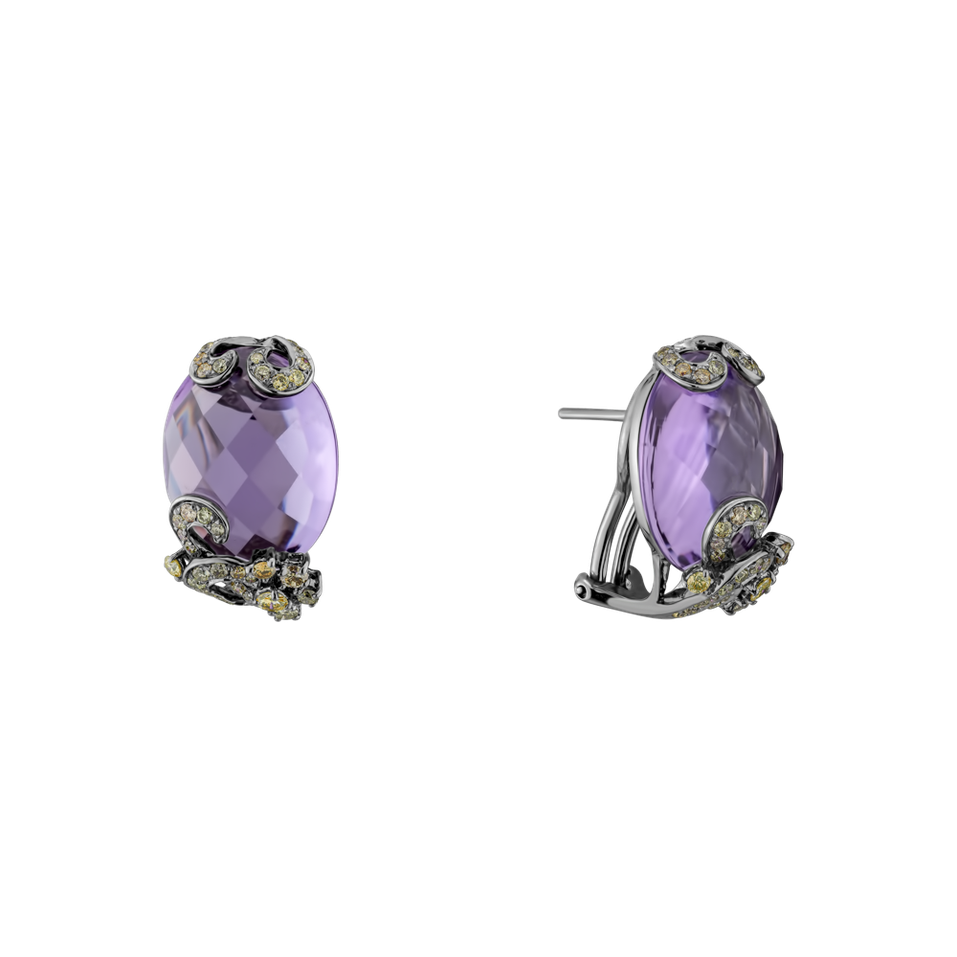 Earrings with Amethyst and brown diamonds Evanthe