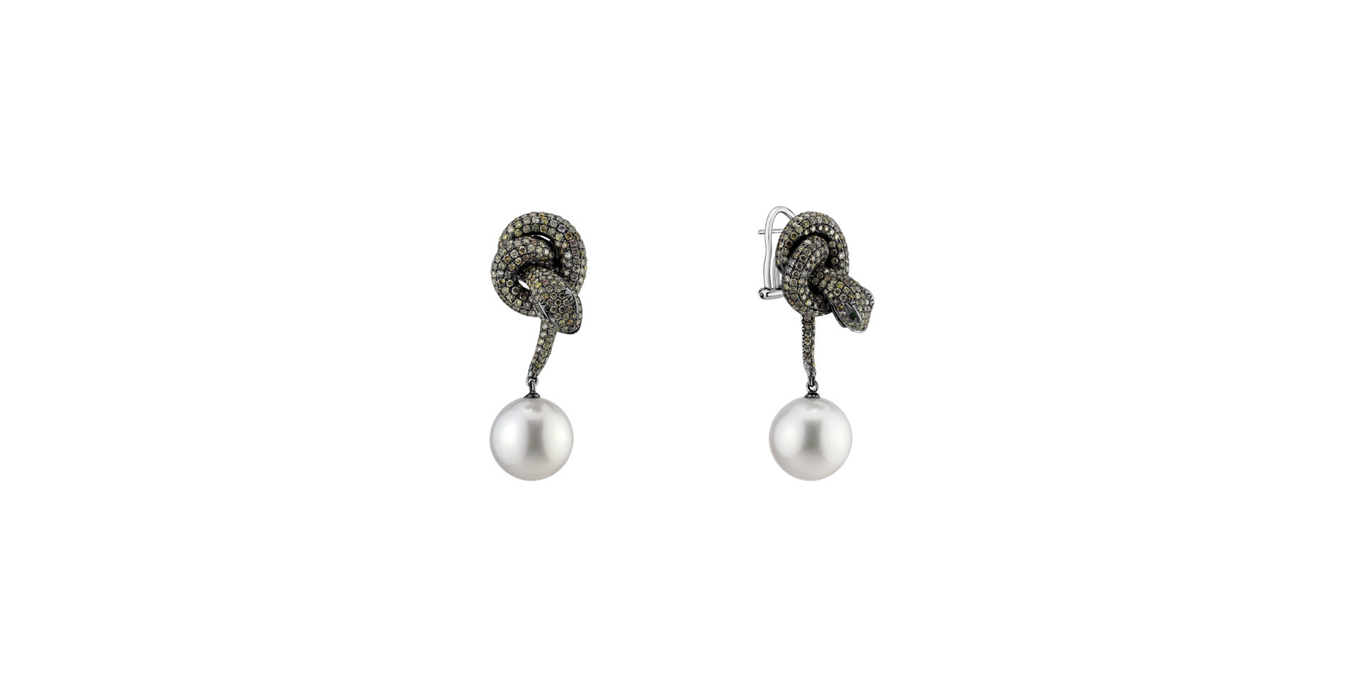 Earrings with brown diamonds, Garnet and Pearl Sea Glamour