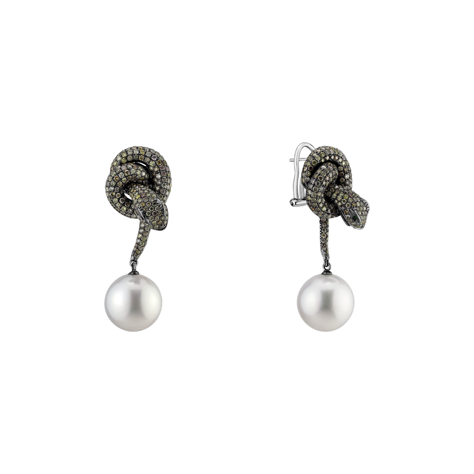 Earrings with brown diamonds, Garnet and Pearl Sea Glamour