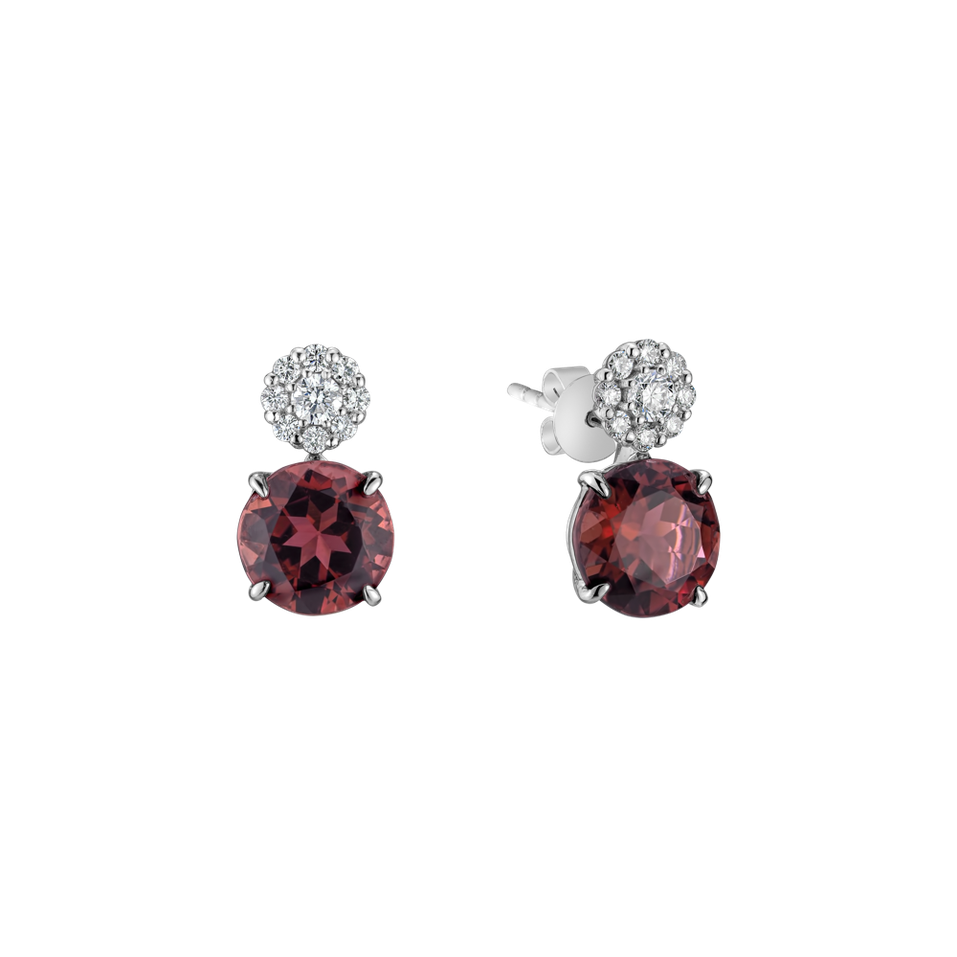 Diamond earrings with Tourmaline Bloody Tears