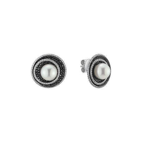 Earrings with black and white diamonds and Pearl Anapos Dream
