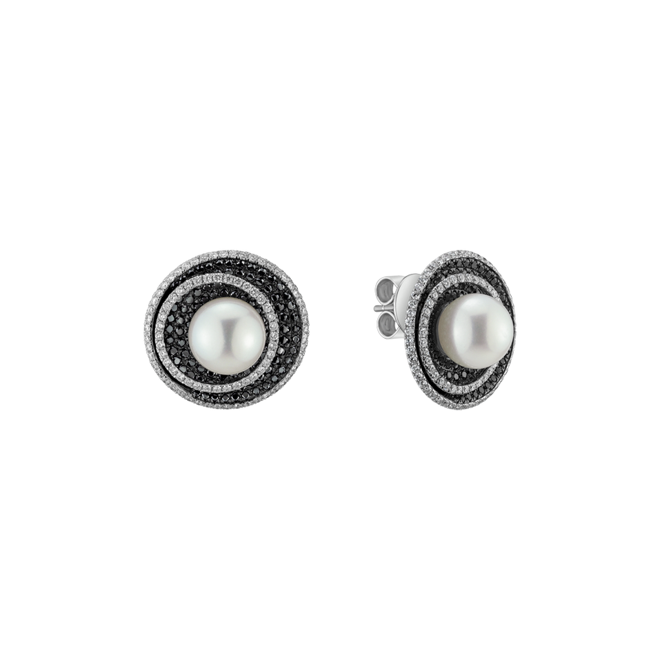 Earrings with black and white diamonds and Pearl Anapos Dream