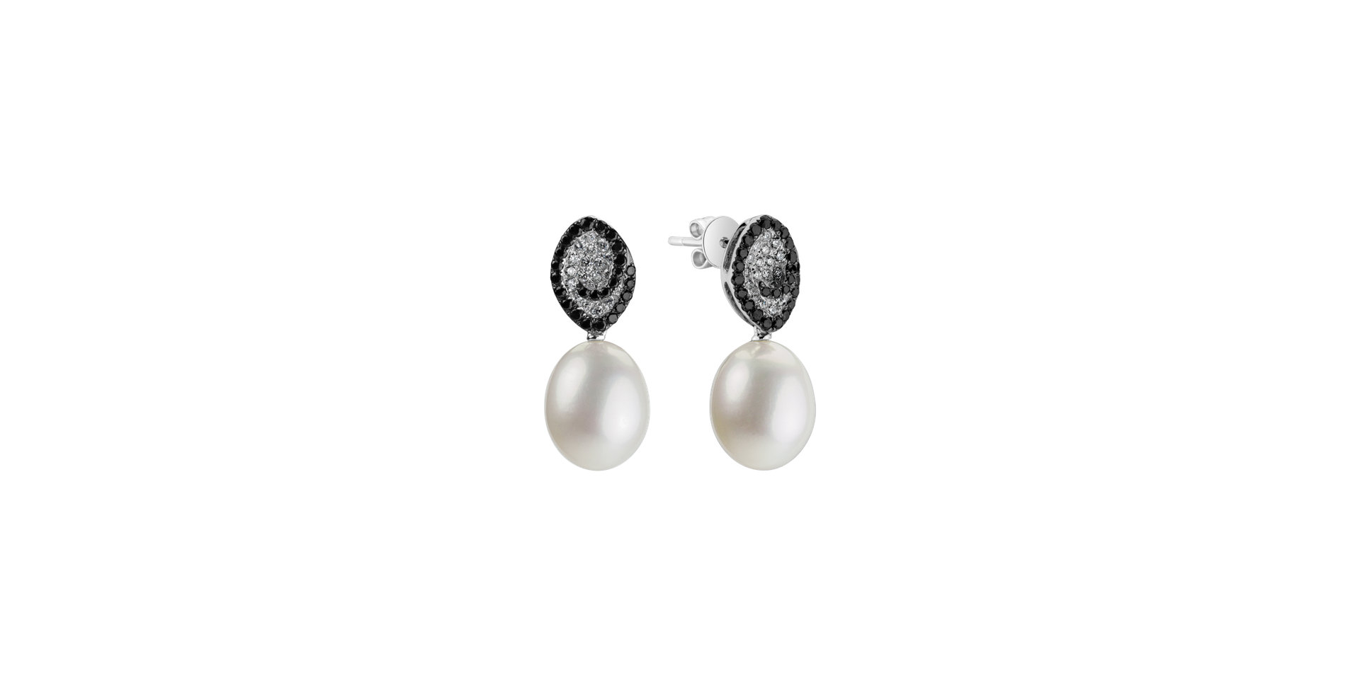 Earrings with black and white diamonds and Pearl Enchanted Tides