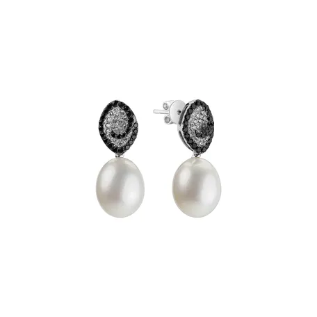 Earrings with black and white diamonds and Pearl Enchanted Tides