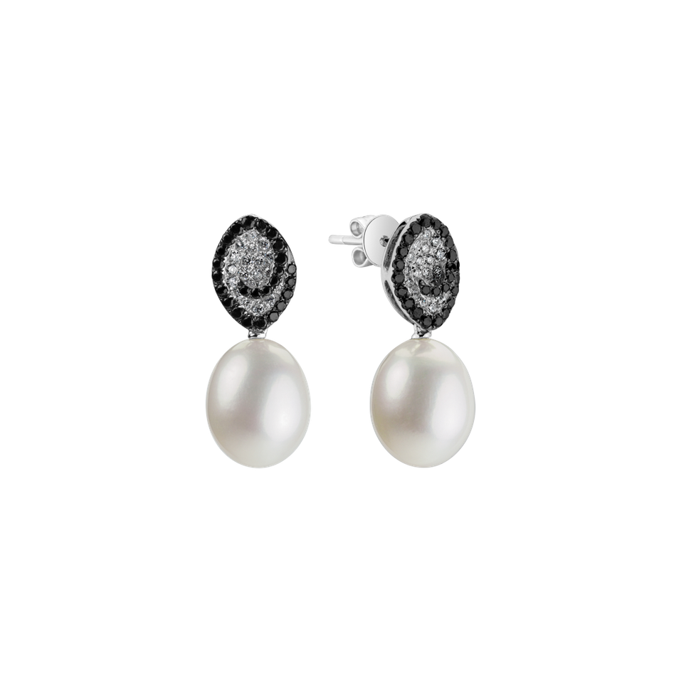 Earrings with black and white diamonds and Pearl Enchanted Tides