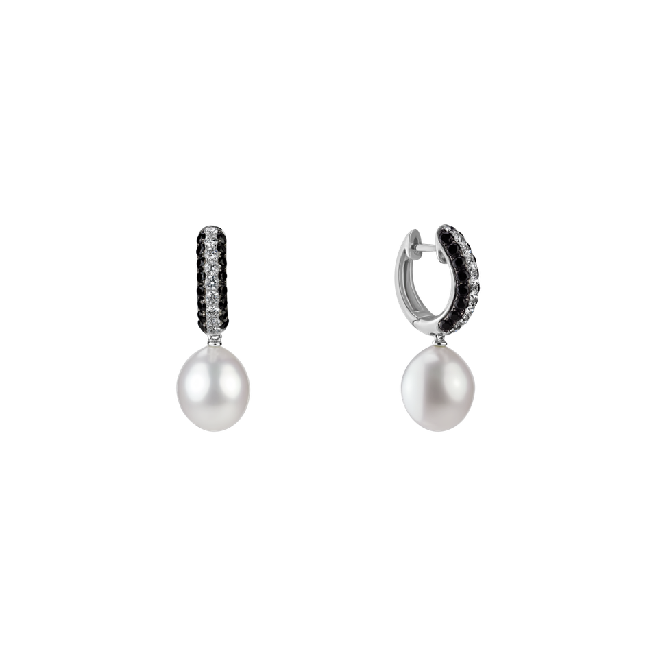 Earrings with black and white diamonds and Pearl Apricus Sea