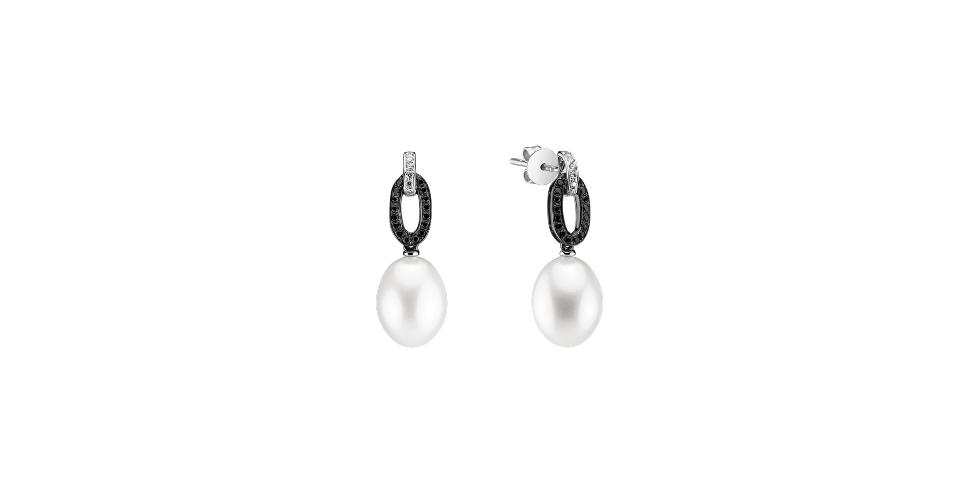 Earrings with Pearl, black and white diamonds Peitho