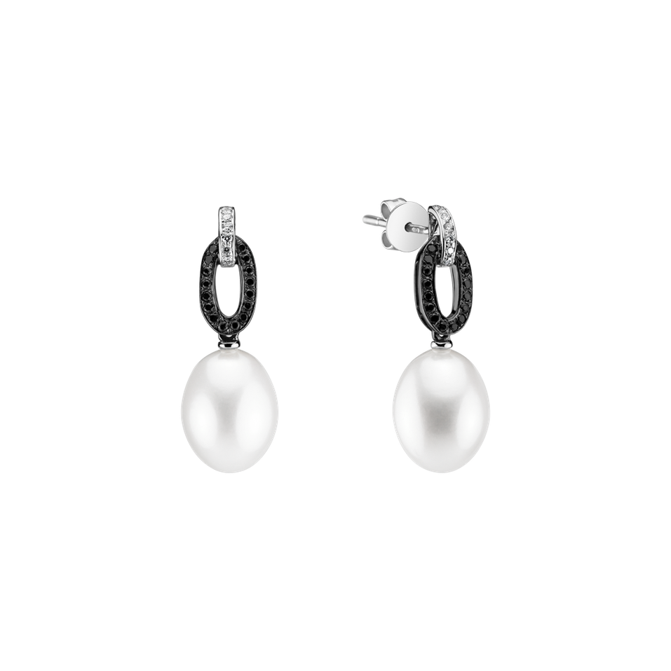 Earrings with Pearl, black and white diamonds Peitho