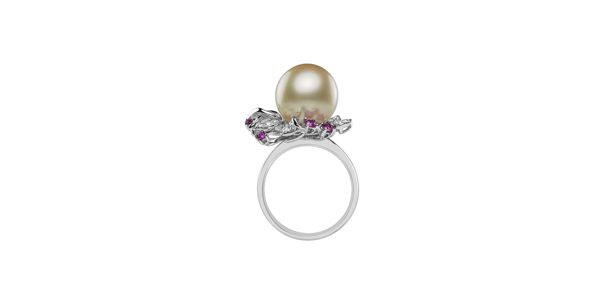 Diamond ring with Pearl and Sapphire Ocean Orchid