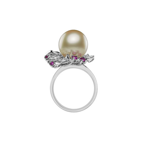 Diamond ring with Pearl and Sapphire Ocean Orchid