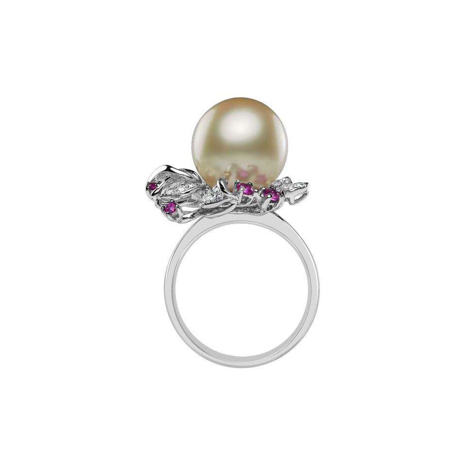 Diamond ring with Pearl and Sapphire Ocean Orchid