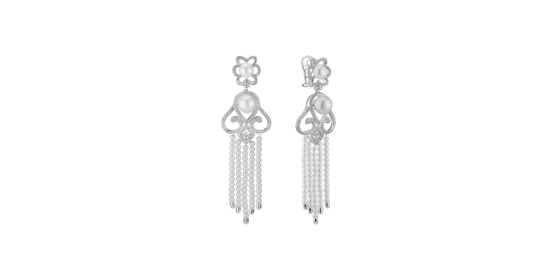 Diamond earrings with Pearl Pearl Waterfall