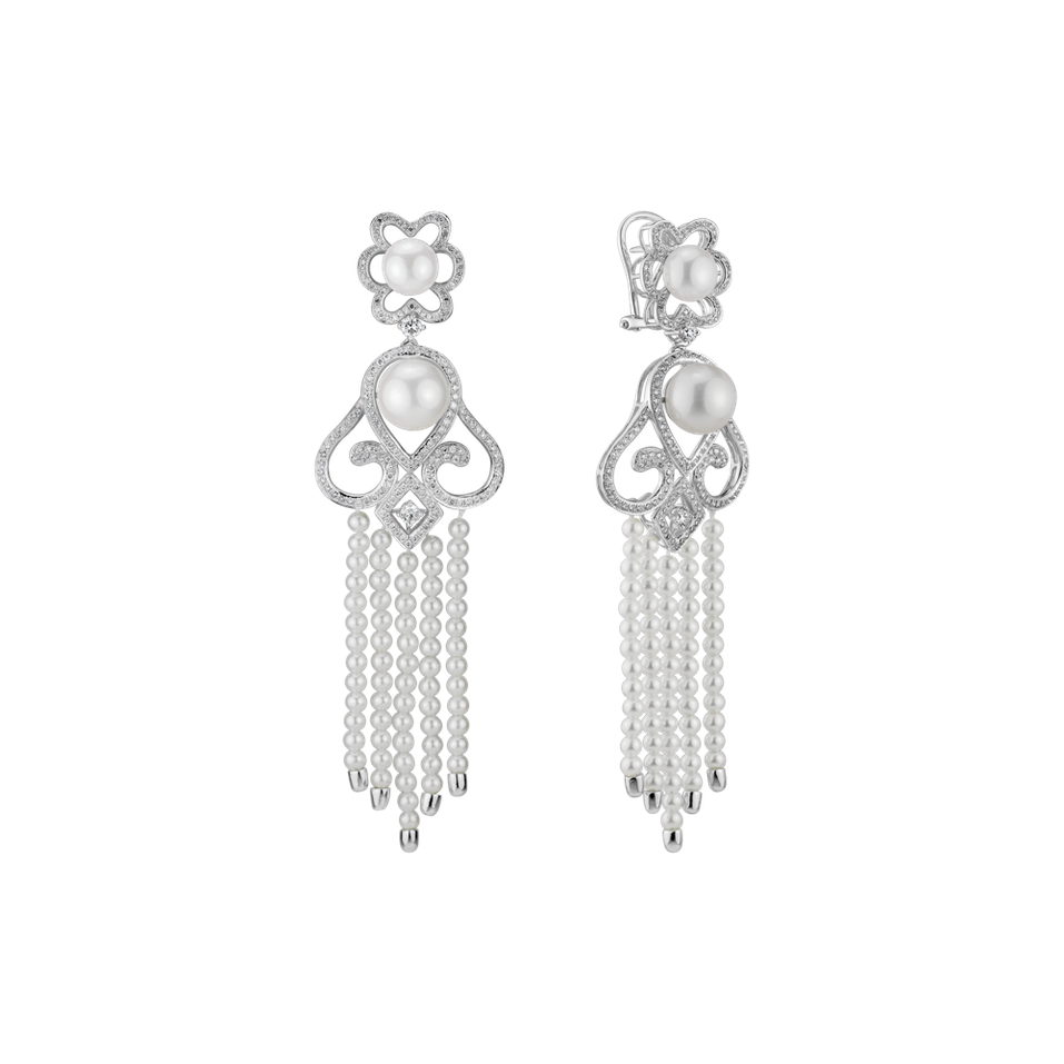 Diamond earrings with Pearl Pearl Waterfall