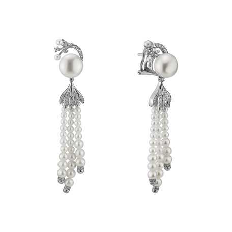 Diamond earrings with Pearl Shore Glory