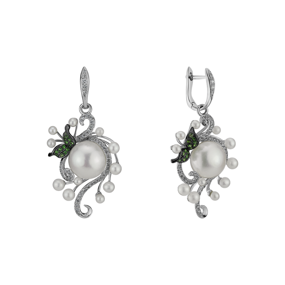 Earrings with Pearl, diamonds and Garnet Versailles Symphony