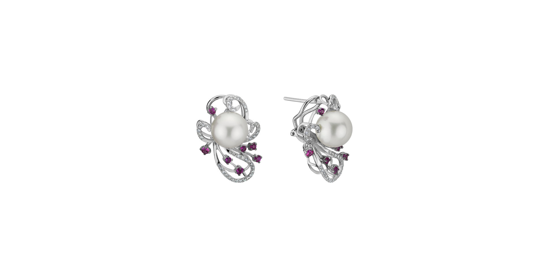 Earrings with Pearl, diamonds and Sapphire Venus Flowers
