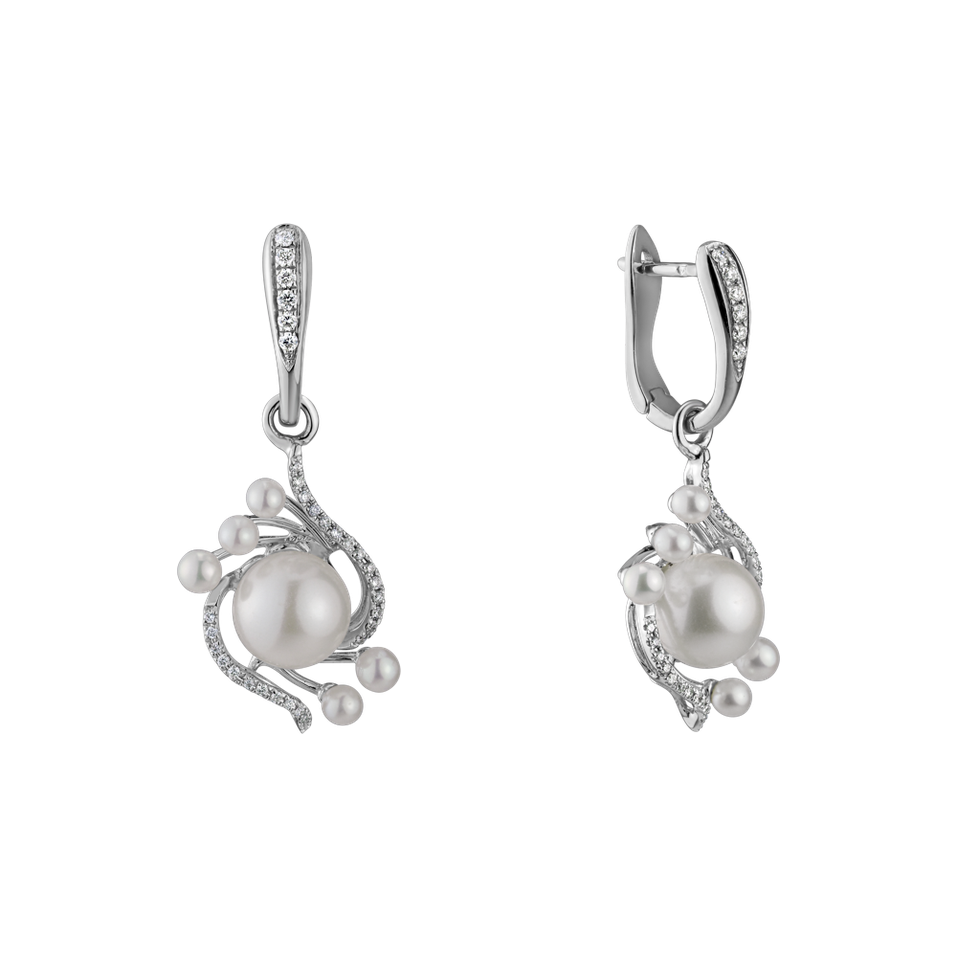 Diamond earrings with Pearl White Treasure