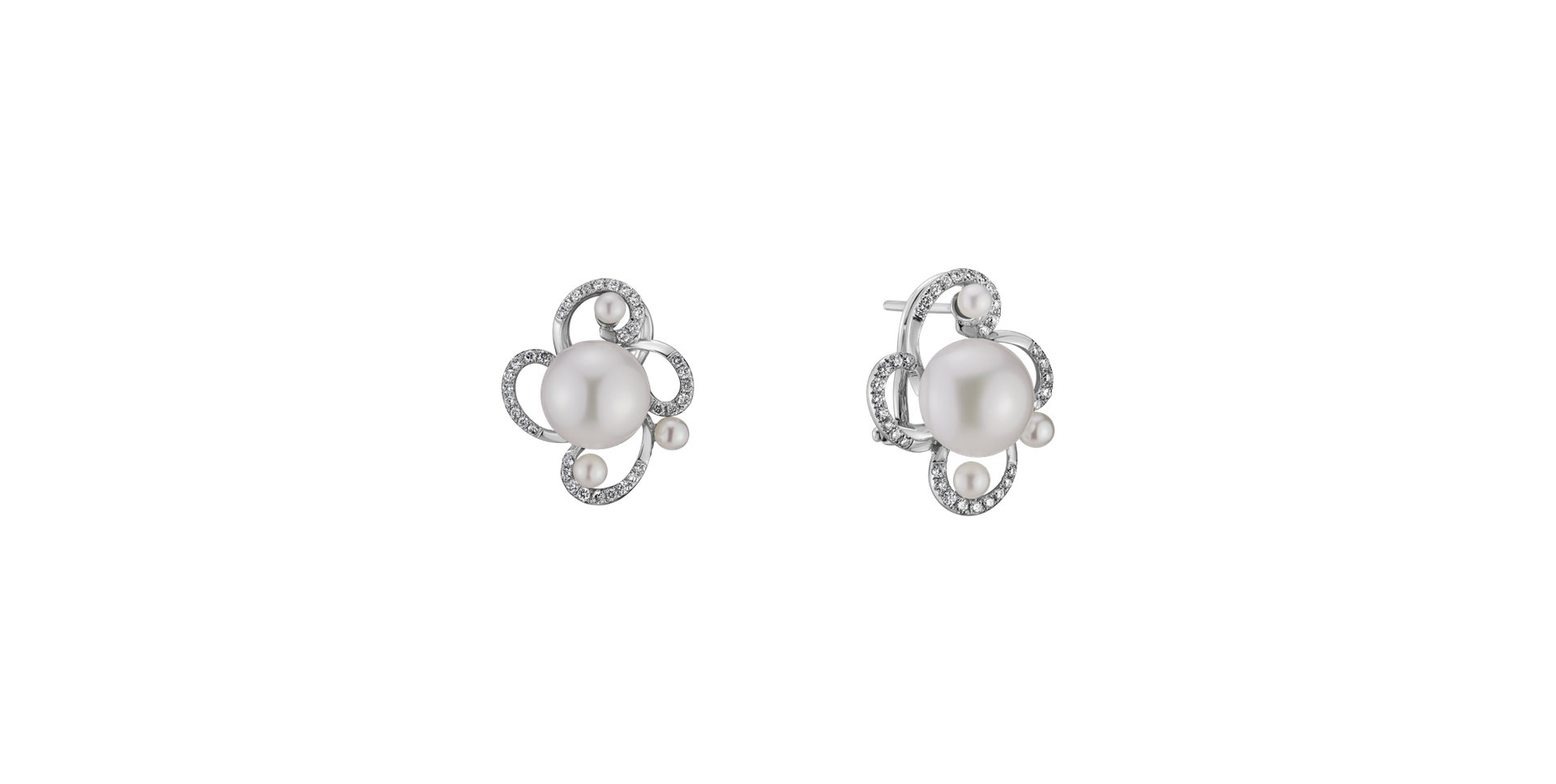 Diamond earrings with Pearl Nymph Charm