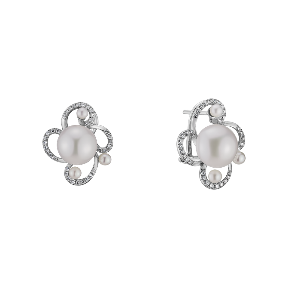 Diamond earrings with Pearl Nymph Charm