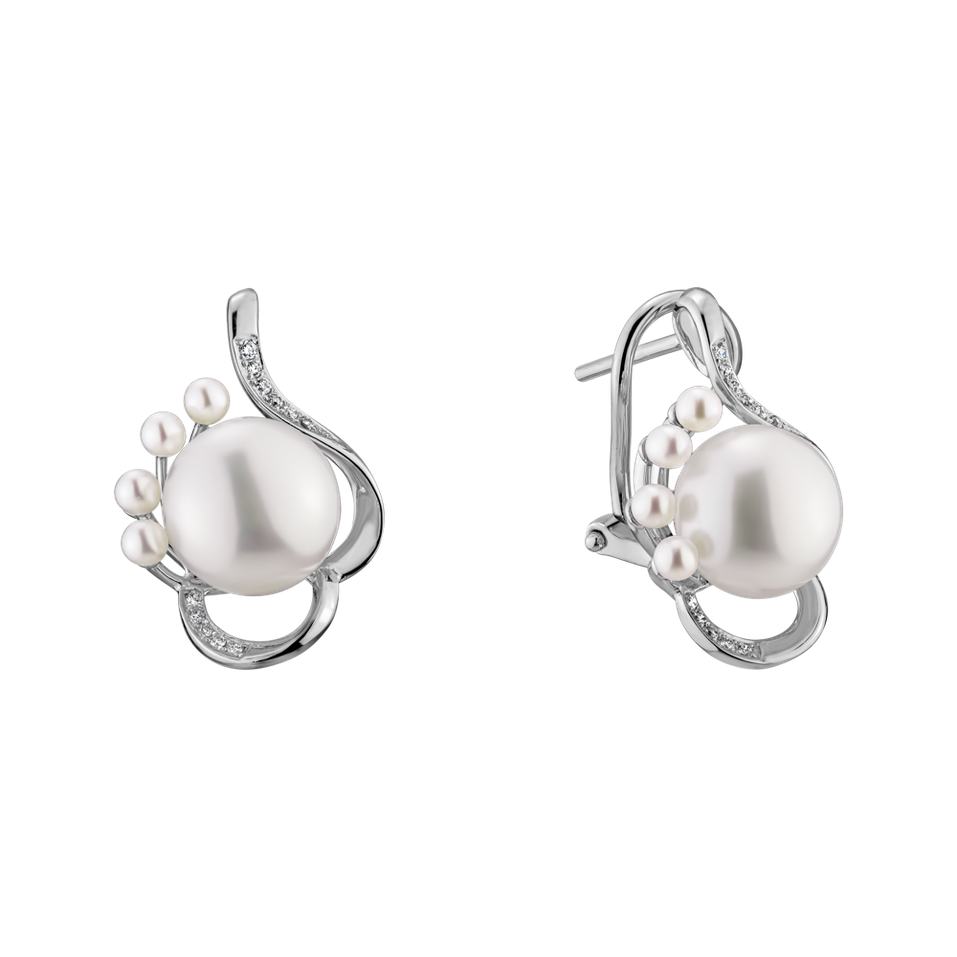 Diamond earrings with Pearl White Elegance
