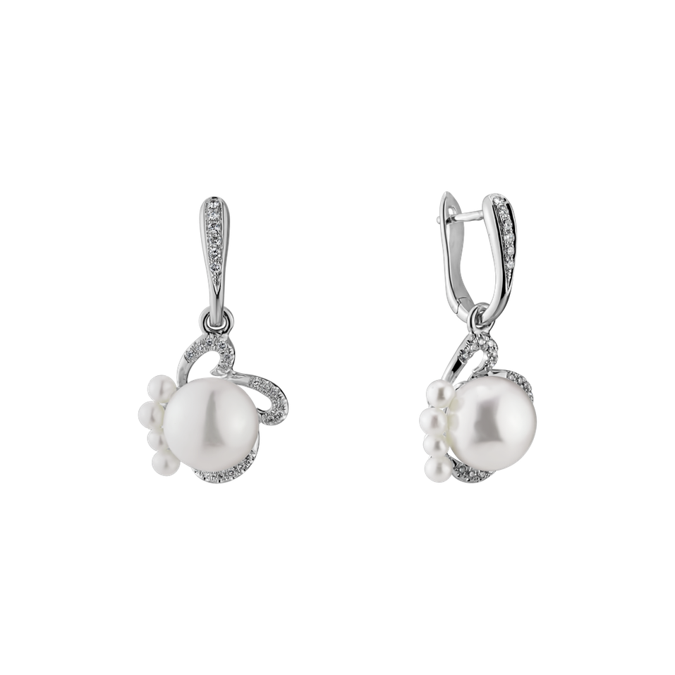 Diamond earrings with Pearl Nymph Poetry