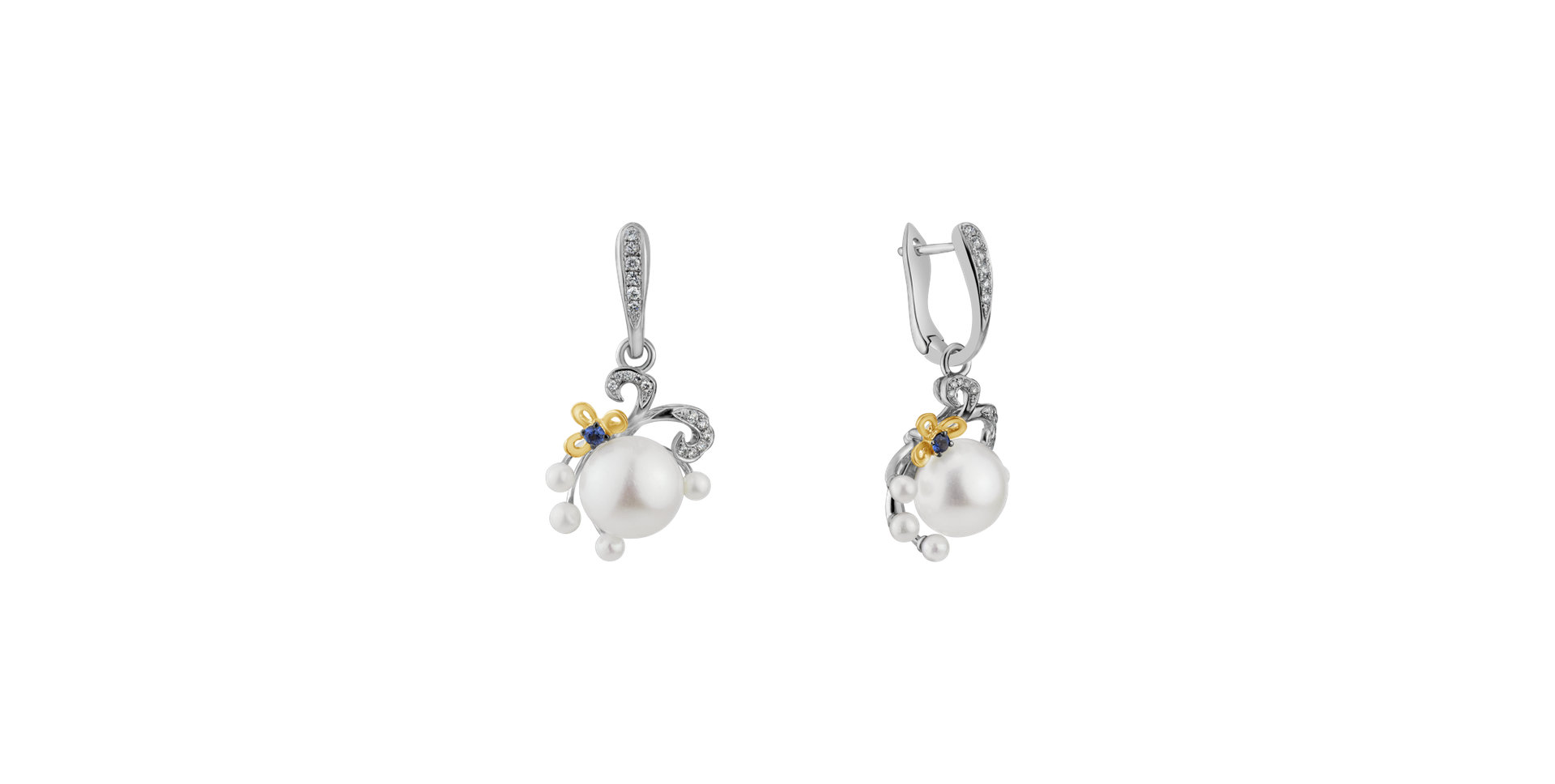 Diamond earrings, Pearl and Sapphire Nymph Signature