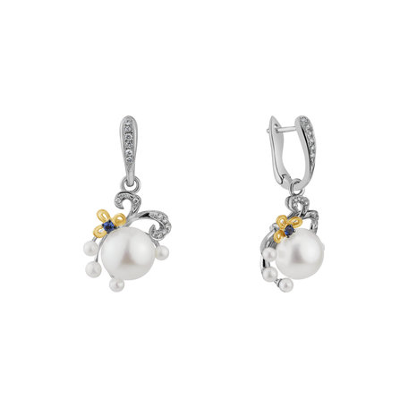 Diamond earrings, Pearl and Sapphire Nymph Signature