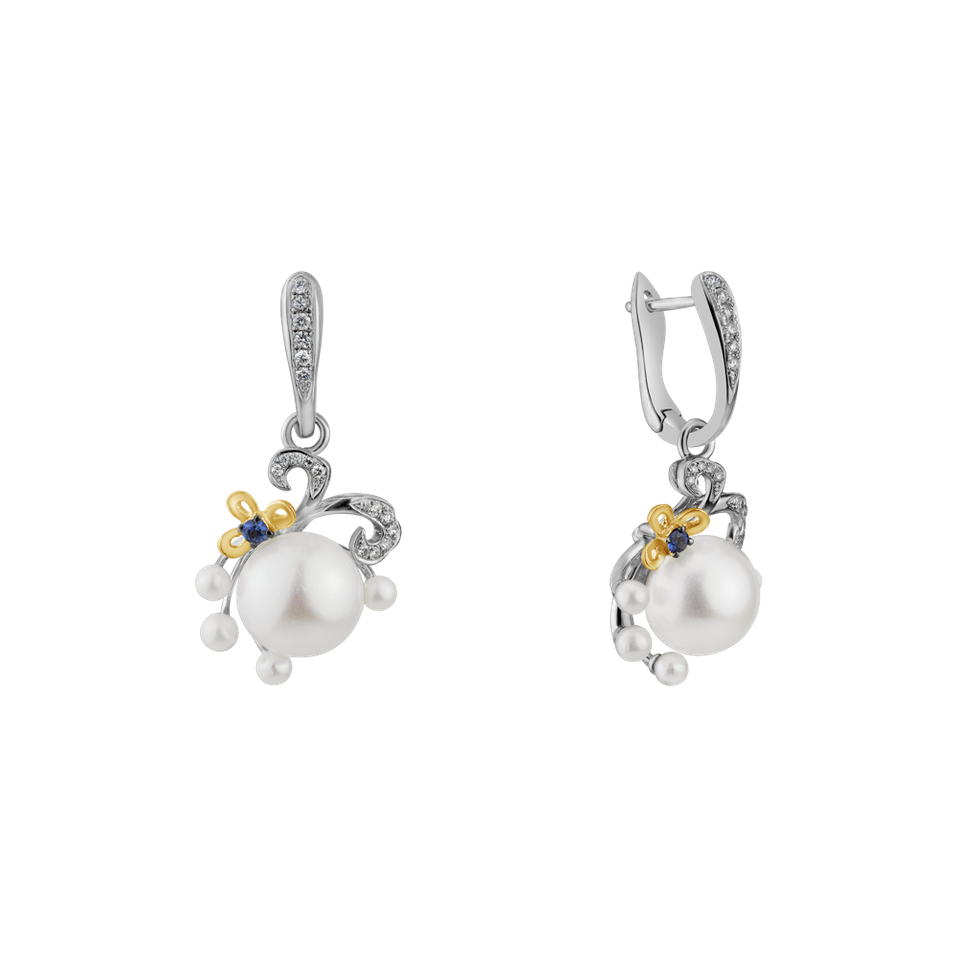 Diamond earrings, Pearl and Sapphire Nymph Signature