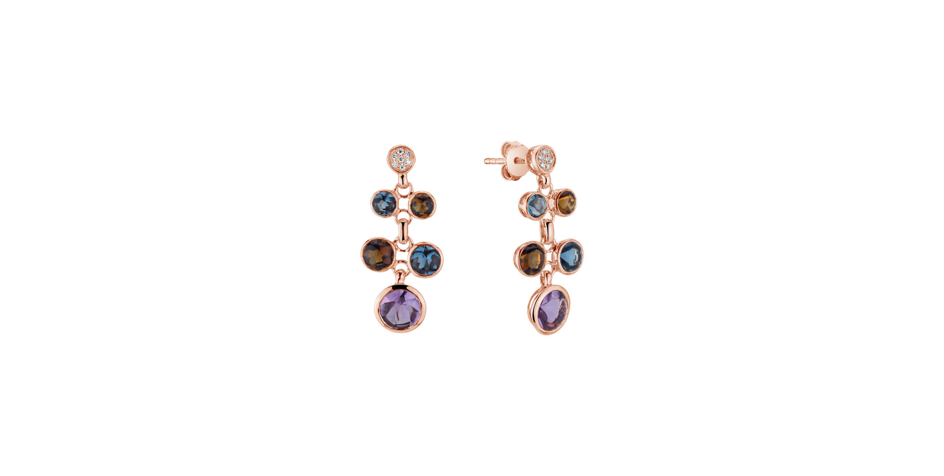 Diamond earrings, Amethyst, Quartz and Topaz Rainbow Glam