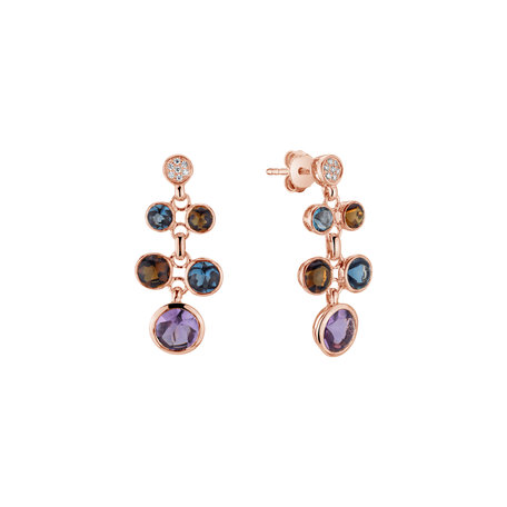 Diamond earrings, Amethyst, Quartz and Topaz Rainbow Glam