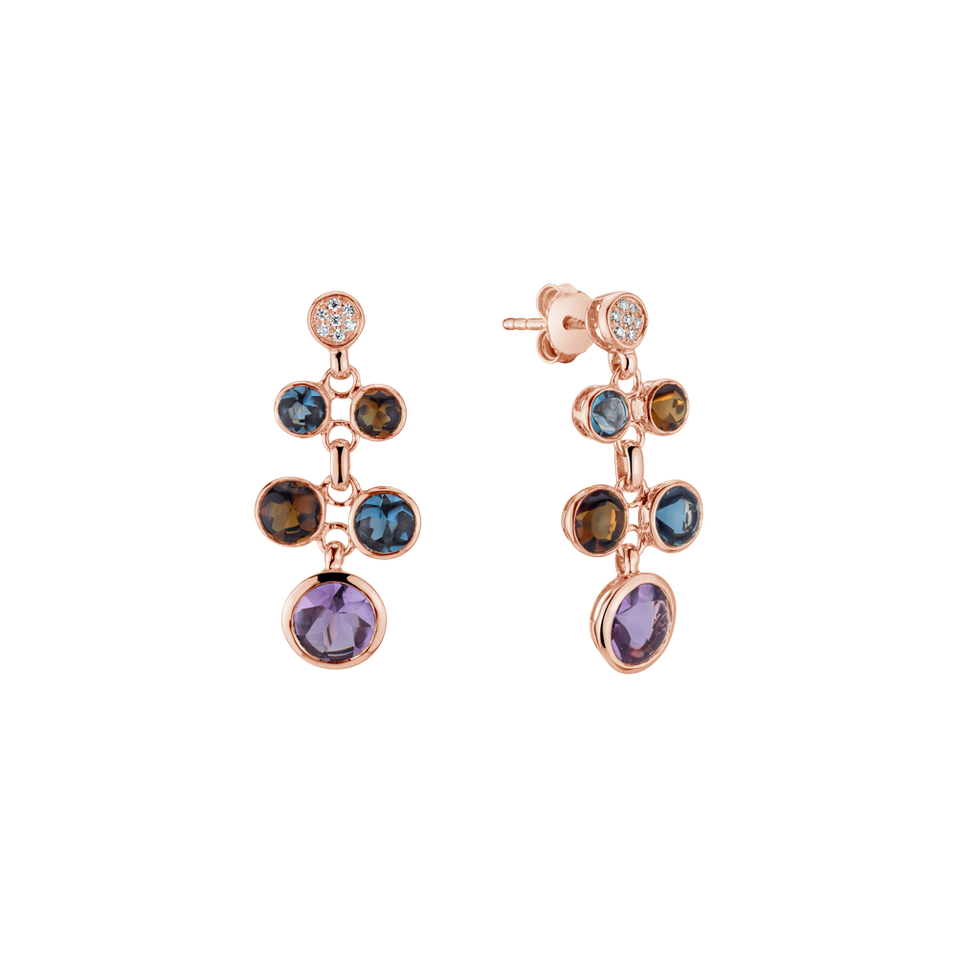 Diamond earrings, Amethyst, Quartz and Topaz Rainbow Glam
