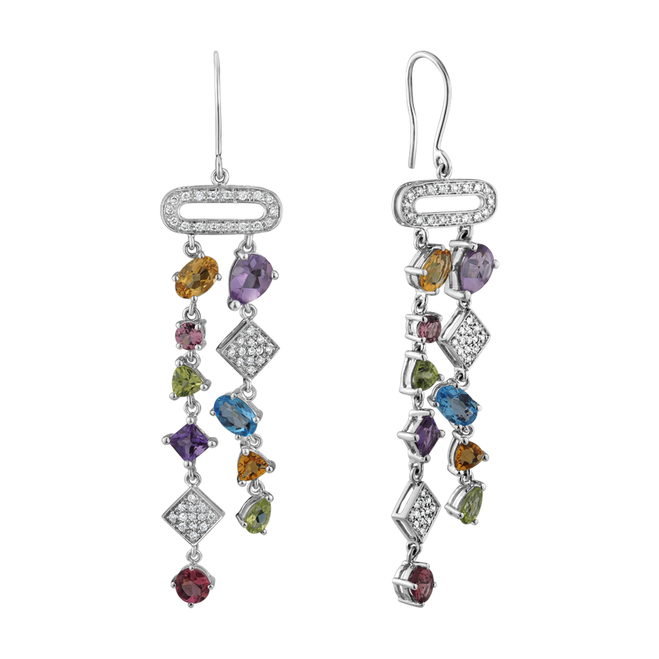 Diamond earrings and gemstones String of Beads