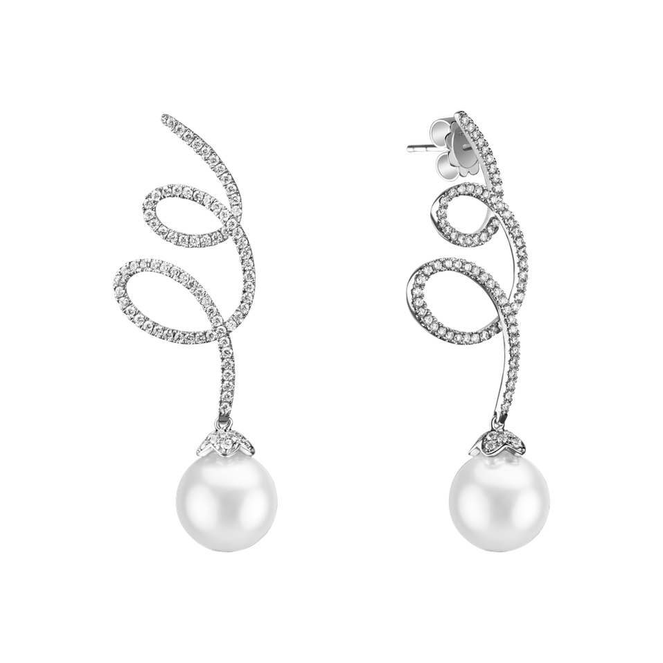 Diamond earrings with Pearl Spiral Ocean