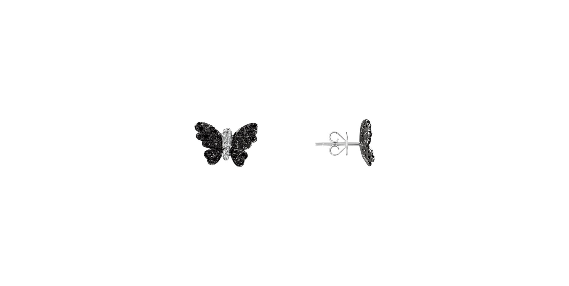 Earrings with black and white diamonds Butterfly Message