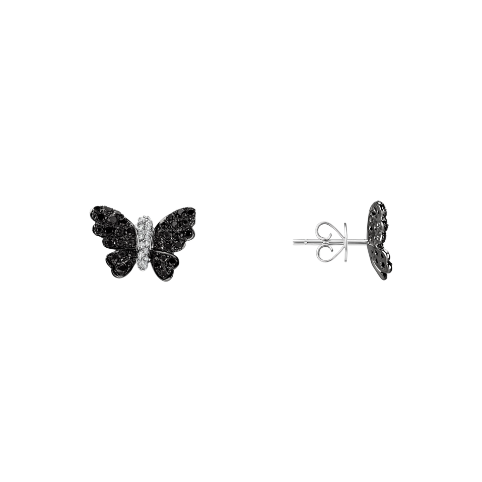 Earrings with black and white diamonds Butterfly Message