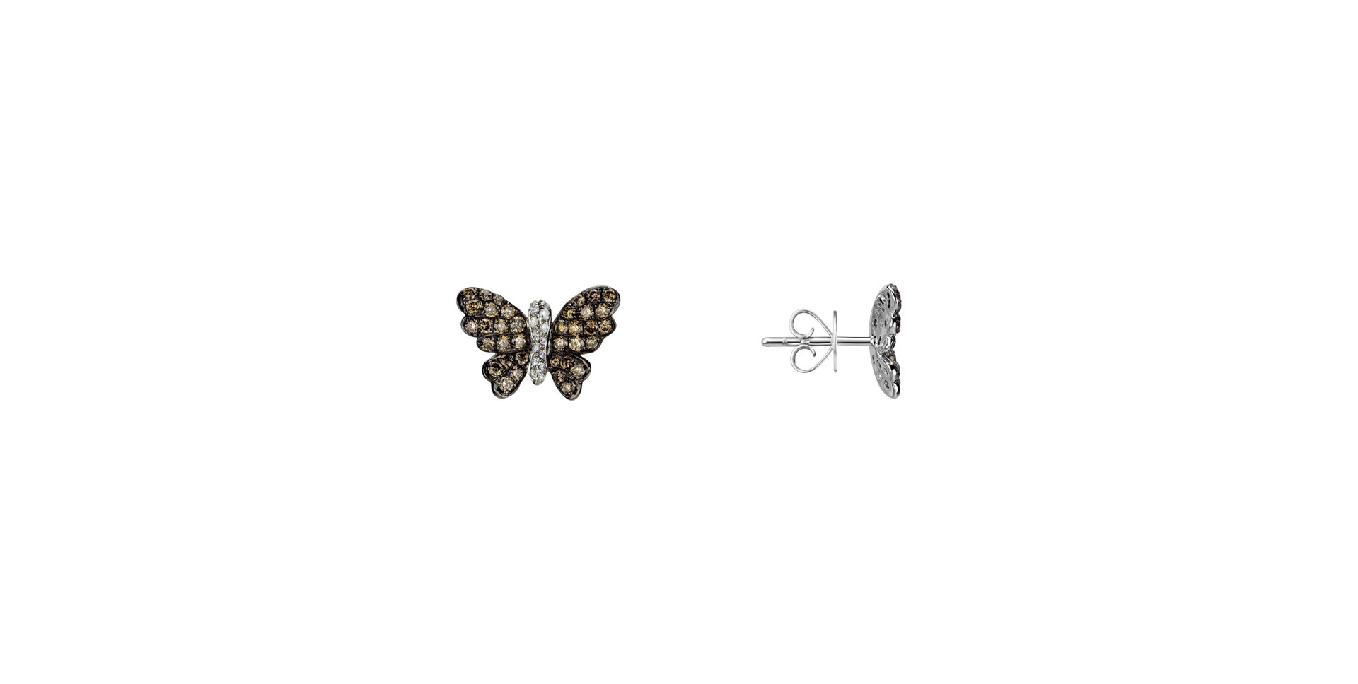 Earrings with brown and white diamonds Butterfly Message