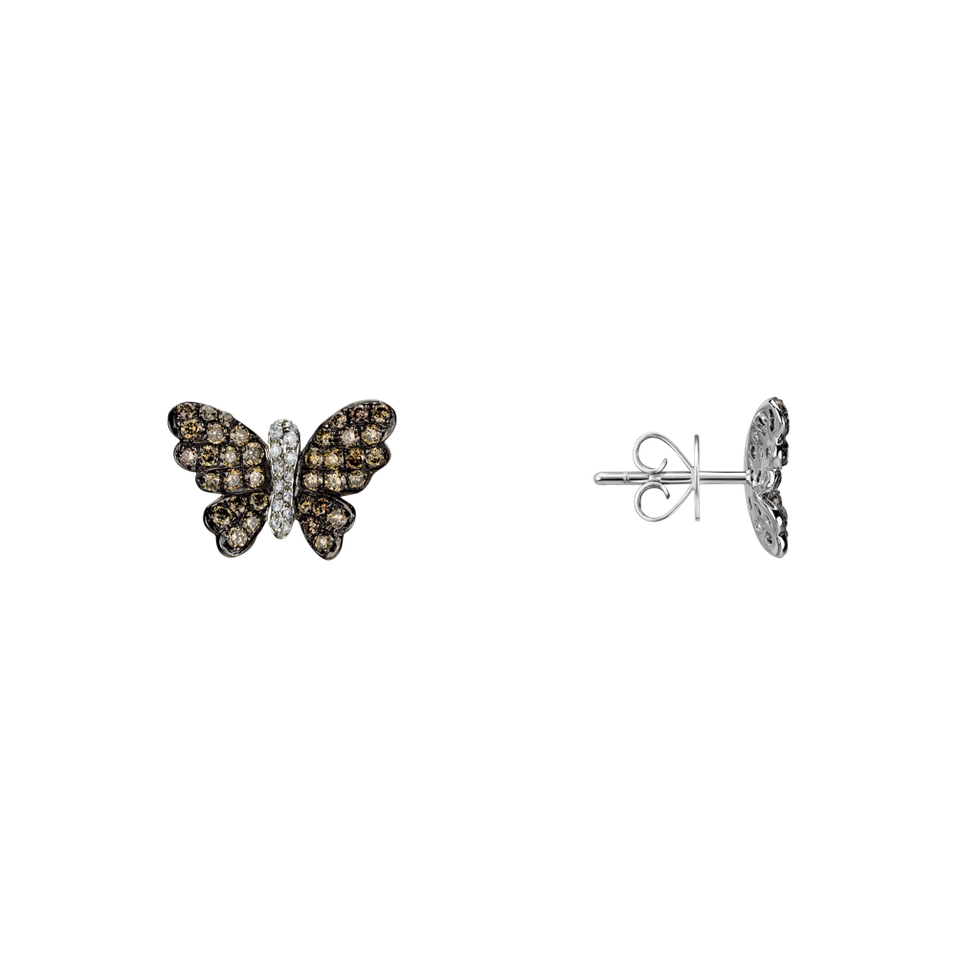 Earrings with brown and white diamonds Butterfly Message
