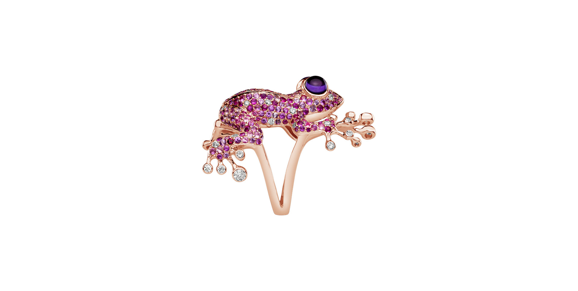 Diamond ring with Sapphire and Amethyst Sapphire Frog