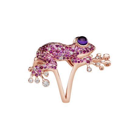Diamond ring with Sapphire and Amethyst Sapphire Frog