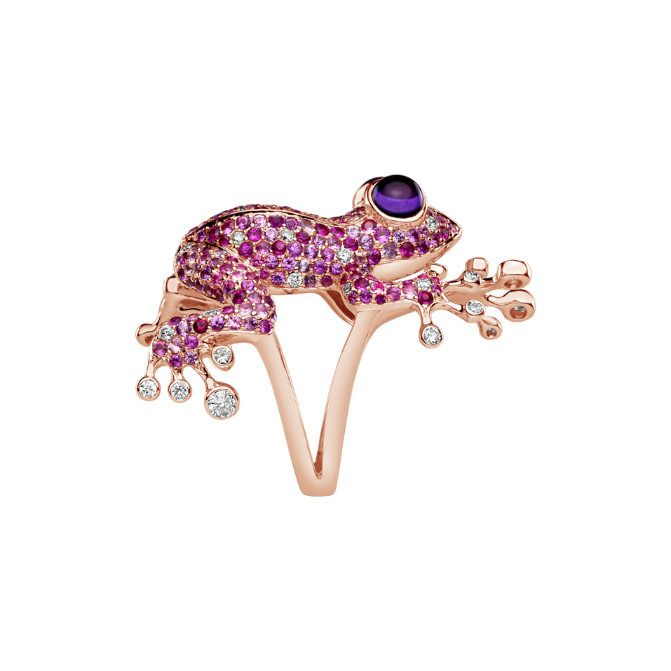 Diamond ring with Sapphire and Amethyst Sapphire Frog