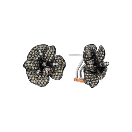 Earrings with brown and white diamonds Diabolical Flower